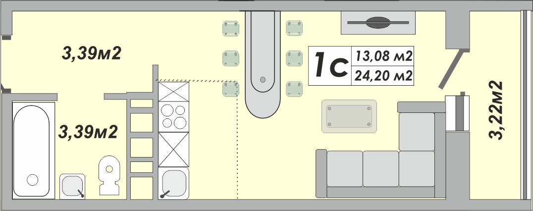 1-комнатная, 24.2 м2, ЖК «Осенний лист»