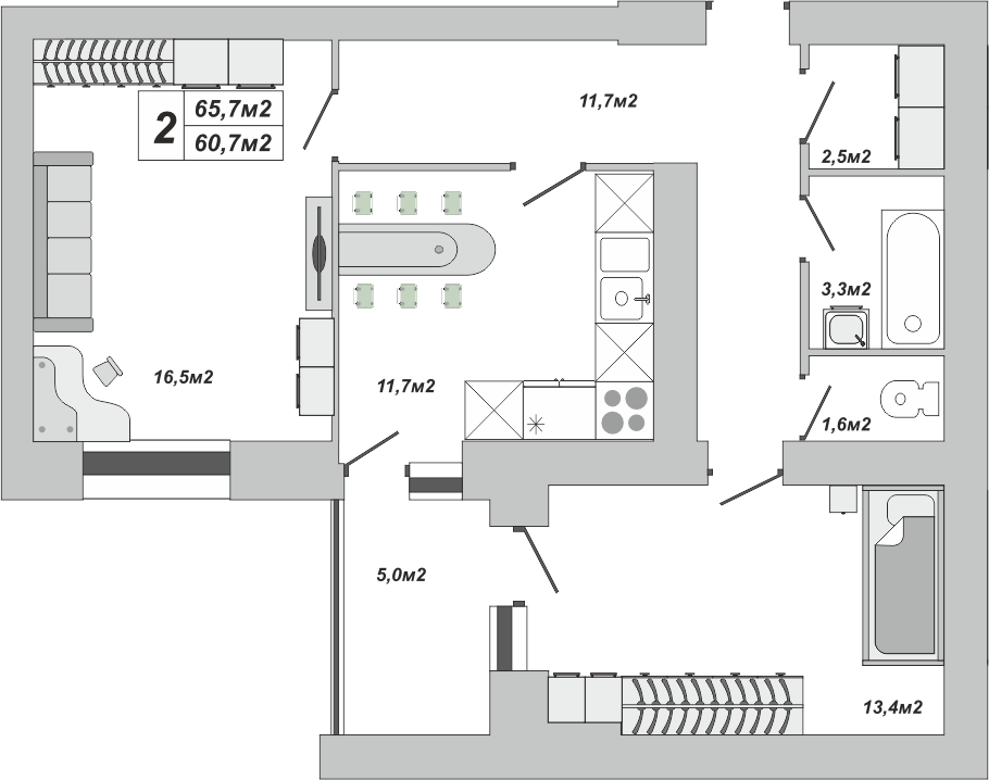 2-комнатная, 65.7 м2, ЖК «Империал» 2-комнатная, 65.7 м2, ЖК «Империал»